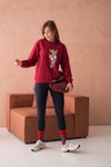 Bordo Teddy Bear Ayıcık Baskılı İplik Şardonlu Bisiklet Yaka Sweat Sweatshirt