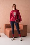 Bordo Teddy Bear Ayıcık Baskılı İplik Şardonlu Bisiklet Yaka Sweat Sweatshirt