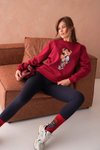 Bordo Teddy Bear Ayıcık Baskılı İplik Şardonlu Bisiklet Yaka Sweat Sweatshirt