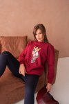Bordo Teddy Bear Ayıcık Baskılı İplik Şardonlu Bisiklet Yaka Sweat Sweatshirt