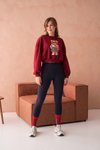 Bordo Teddy Bear Crop Ayıcıklı Sweat Şardonsuz İnce Tasarım İplik Sweatshirt
