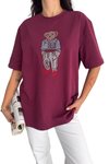 Bordo Teddy Bear Özel Taş İşlemeli Tasarım Oversize Rahat Kesim T-Shirt