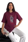 Bordo Teddy Bear Özel Taş İşlemeli Tasarım Oversize Rahat Kesim T-Shirt
