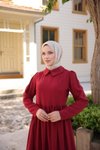 Bordo Yakalı Pelerinli Tesettür Elbise
