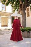 Bordo Yakalı Pelerinli Tesettür Elbise