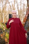 Bordo Yarım Patlı Katlı Tesettür Elbise