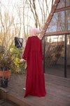 Bordo Yarım Patlı Katlı Tesettür Elbise