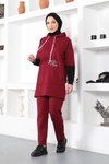 Bordo Yazı Baskılı Spor İkili Tesettür Takım