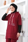 Bordo Yazı Baskılı Spor İkili Tesettür Takım