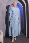 Buz Mavisi Çiçekli Bürümcük Tesettür Elbise