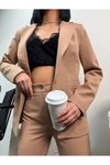 Camel Blazer Ceket Kalem Pantolon Ikili İkili Takım