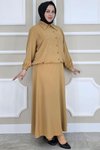Camel Taş Detaylı Gömlek Etek İkili Takım