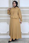 Camel Taş Detaylı Gömlek Etek İkili Takım