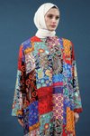 Çok Renkli Etnik Desen Gömlek Tesettür Elbise