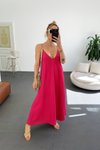 فستان طويل بحمالات رفيعة قابلة للتعديل بلون الفوشيا