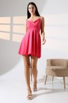 Fuşya Krep Kumaş  İnce Askılı Mini Kloş Elbise