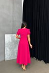 Fuşya Midi Krep Elbise Karpuz Kol