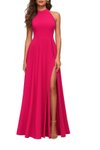 Fuchsia Off-Shoulder Slit Crepe Long Evening Dress