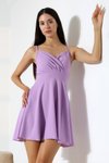 Lila Krep Kumaş İnce Askılı Mini Kloş Elbise