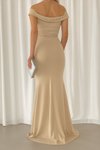 Straplez Bej Kayık Yaka İthal Krep Kumaş Uzun Abiye Elbise