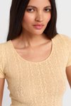 Sarı Kısa Kollu Dantel Dokulu Bluz