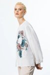 Ekru Çiçek İşlemeli Bluz