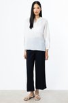 Ekru İşlemeli Keten Bluz