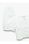 Ekru Gipeli Poplin Balon Kol Dantel Detaylı Crop Bluz