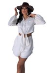 Ecru Two-Piece Front Tie Detail Shorts Shirt 100% Cotton Muslin Set