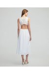 Ekru Midi Askılı Kontrast Nakışlı Poplin Elbise