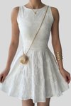 Ekru Mini Sıfır Yaka Fisto Elbise