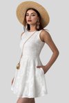 Ekru Mini Sıfır Yaka Fisto Elbise