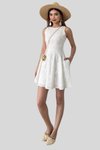 Ekru Mini Sıfır Yaka Fisto Elbise