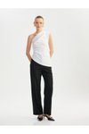 Ekru Pamuklu Drape Detaylı Asimetrik Tek Omuz Bluz