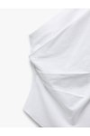 Ekru Pamuklu Drape Detaylı Asimetrik Tek Omuz Bluz
