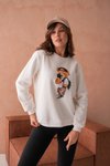 Ekru Teddy Bear Ayıcık Baskılı İplik Şardonlu Bisiklet Yaka Sweat Sweatshirt