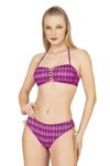 Pembe Parıltılı Straplez İp Detaylı Bikini Takım