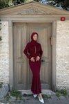 Bordo Erva Taşlı Abiye Elbise