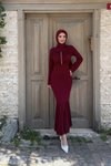 Bordo Erva Taşlı Abiye Elbise