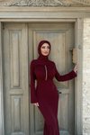 Bordo Erva Taşlı Abiye Elbise