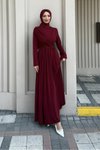 Bordo Linda Taşlı Abiye Elbise