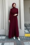 Bordo Linda Taşlı Abiye Elbise