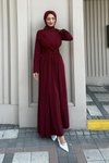 Bordo Linda Taşlı Abiye Elbise