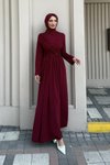 Bordo Linda Taşlı Abiye Elbise