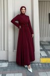 Bordo Linda Taşlı Abiye Elbise