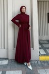 Bordo Linda Taşlı Abiye Elbise
