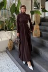 Kahverengi Linda Taşlı Kahve Abiye Elbise