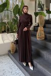 Kahverengi Linda Taşlı Kahve Abiye Elbise