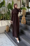 Kahverengi Linda Taşlı Kahve Abiye Elbise