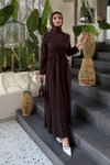 Kahverengi Linda Taşlı Kahve Abiye Elbise